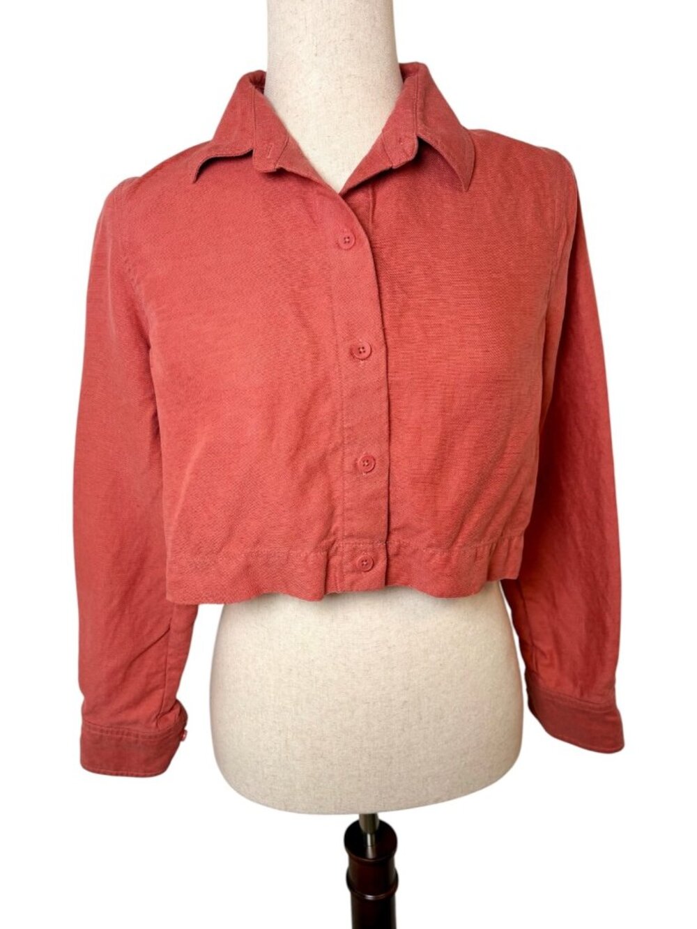 Aritzia Wilfred Pink Proposal Cropped Linen Blend Button Down Shirt Size 2XS